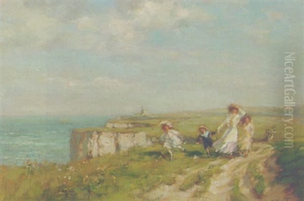 On The Margate Cliffs, Near Kingsgate Oil Painting by Harry Mitton Wilson