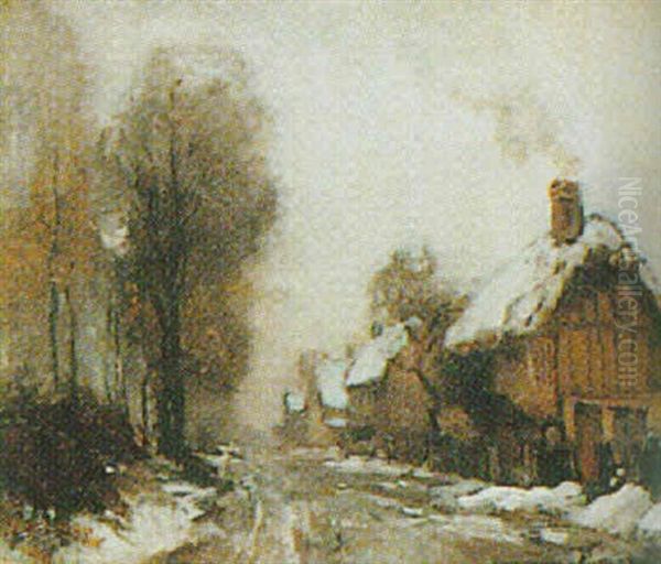 Winter Cottages Oil Painting by Harry Mitton Wilson