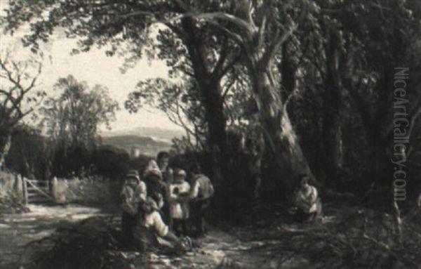 Childrem Gathering Flowers In A Woodland Oil Painting by Jeremy Wilson