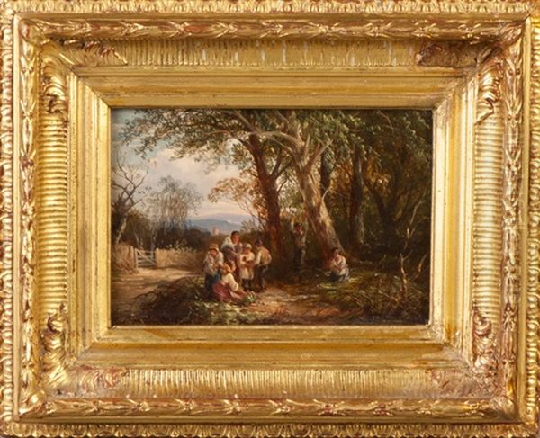 Children In Landscape Oil Painting by John J. Wilson