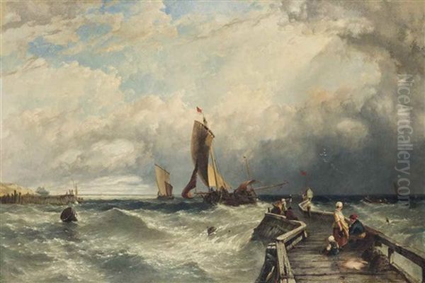 Watching For The Return Of The Fishing Fleet, Calais Oil Painting by John James Wilson