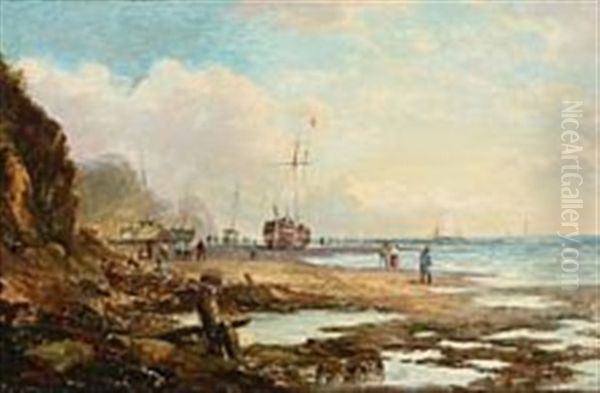 Coastal Scene With Fishermen Oil Painting by John James Wilson