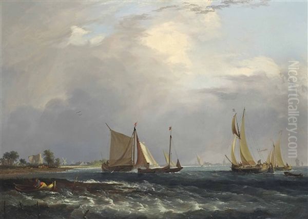 Fishing Boats At The Mouth Of The Thames Oil Painting by John James Wilson