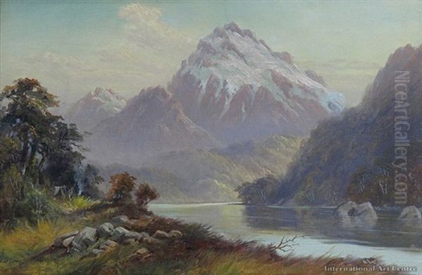 Mount Tutoka From Pykes River, Martins Bay Oil Painting by Lawrence William Wilson