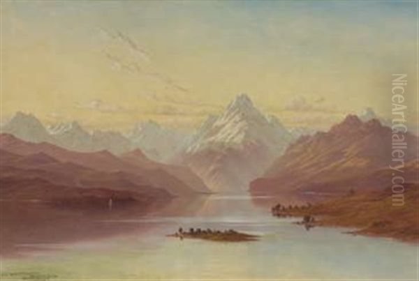 Lake Pukahi And Mount Cook, Mackenzie Country Oil Painting by Lawrence William Wilson