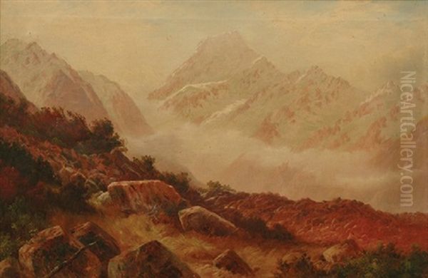 View Of Mount Cook, New Zealand Oil Painting by Lawrence William Wilson