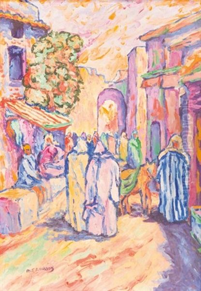 Scene De Marche A Tanger Oil Painting by Patten Wilson