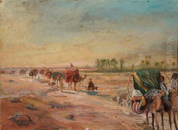 Caravane Arrivant A L'oasis Oil Painting by Patten Wilson