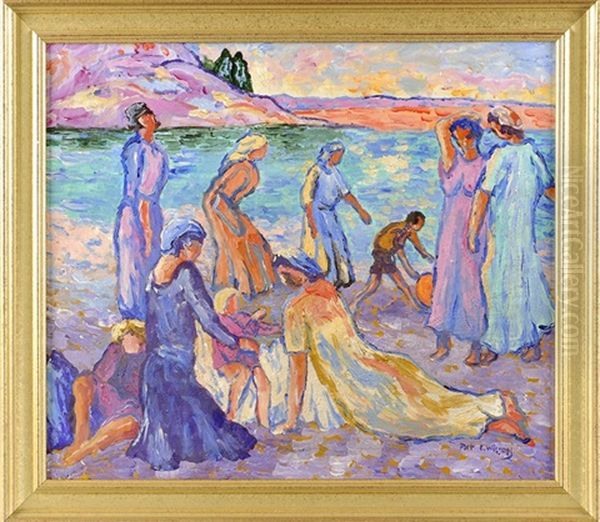 Vierfigurige Strandszene Oil Painting by Patten Wilson