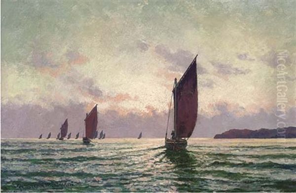 Fishing Boats Returning At Dusk Oil Painting by Peter MacGregor Wilson