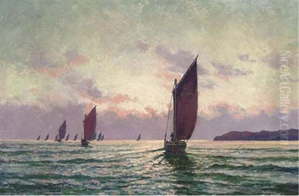 Fishing Boats Returning At Dusk Oil Painting by Peter MacGregor Wilson