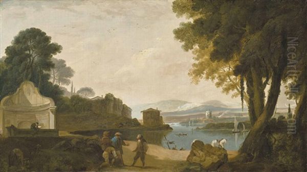 Acqua Acetosa, Rome, With Figures By The Water Oil Painting by Richard Wilson