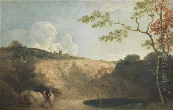 Figures By A Lake In A Mountainous Landscape Oil Painting by Richard Wilson