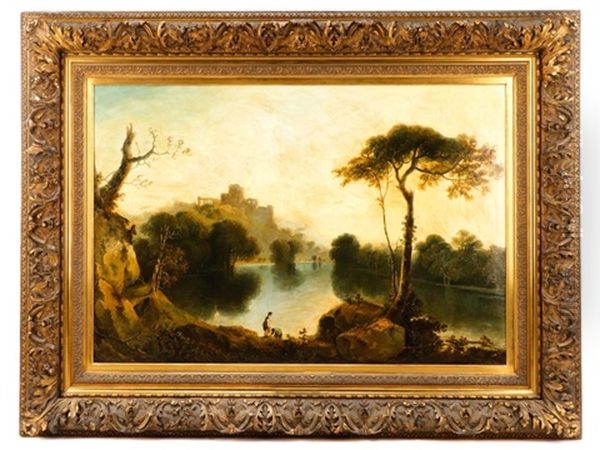 Wooded River Landscape With Ruins Oil Painting by Richard Wilson