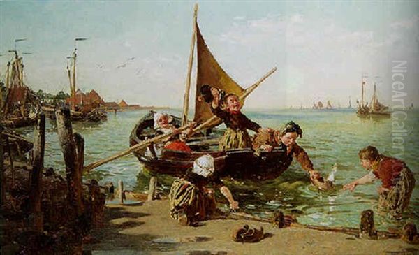 Enfants Jouant Dans Un Bateau Oil Painting by Thomas Walter Wilson