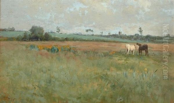 Chevaux Dans Un Paysage De Prairie Oil Painting by William Heath Wilson