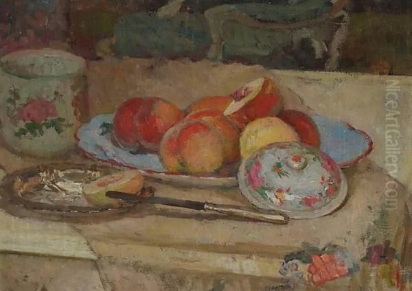 Nature Morte Aux Peches. Oil Painting by Louise Brohee