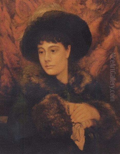 Portrait Of A Lady In An Ermine-lined Jacket And A Plumed Hat Oil Painting by William Heath Wilson