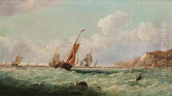 Shipping Off A Shore In A Choppy Sea Oil Painting by John Wilson