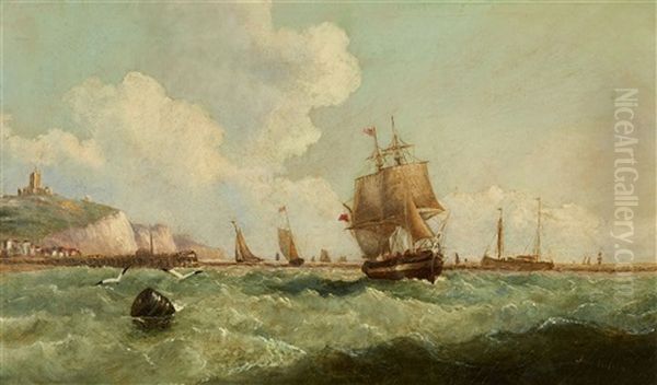 Sailing Ships Off The Coast Of Dover Oil Painting by John Wilson