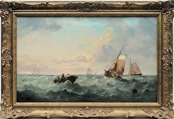 Shipping In A Bay Oil Painting by John Wilson