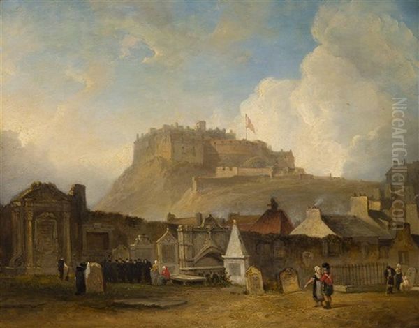 Edinburgh Castle From Greyfriars Church Yard Oil Painting by John Wilson