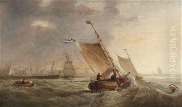 Dutch Barges Off The Coast Oil Painting by John Wilson