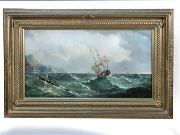 Sailing Ships In Choppy Seas Oil Painting by John Wilson