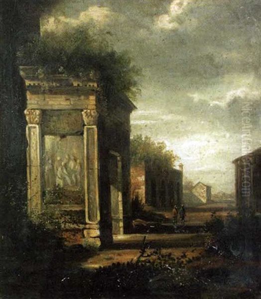 A Classical Landscape With Figures On A Path Oil Painting by Richard Wilson