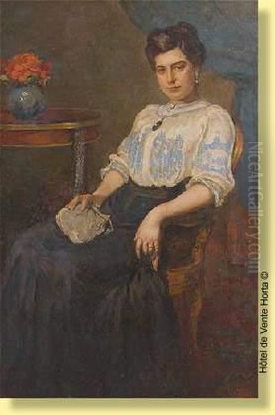 Portrait De Jeune Femme Avec Sac De Soiree Oil Painting by Louise Brohee