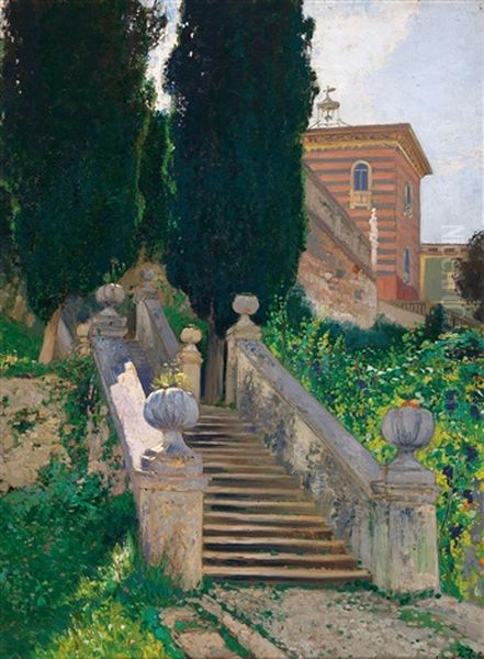 Villa Medici In Rome Oil Painting by Hans Wilt