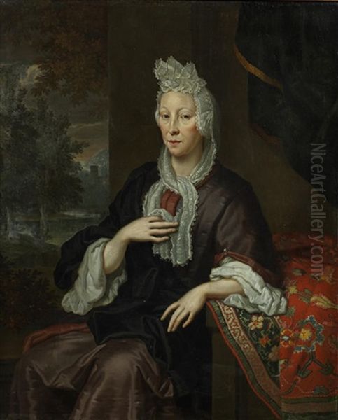 Portrait Of A Lady, Three-quarter-length, In A Brown Coat, Seated Oil Painting by Thomas van der Wilt