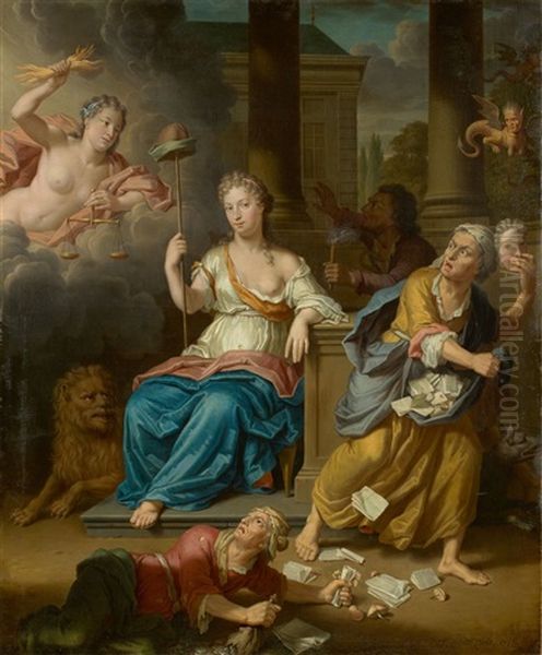 Allegory Of The Downfall Of The Speculations Of John Law (1671-1729) Oil Painting by Thomas van der Wilt