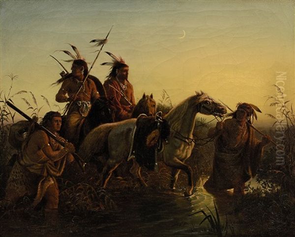 Indianer Mit Pferden Oil Painting by Charles Wimar