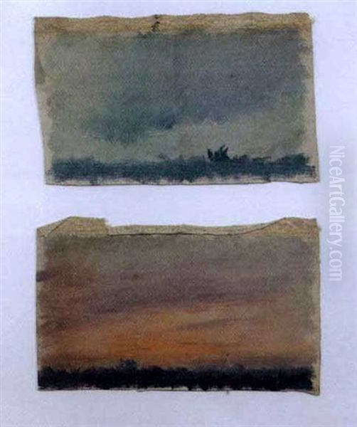 Field Sketch Of A Landscape (+ Another; 2 Works) Oil Painting by Charles Wimar