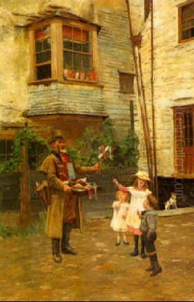 A Vegetable Seller On A Street Oil Painting by John L. Wimbush