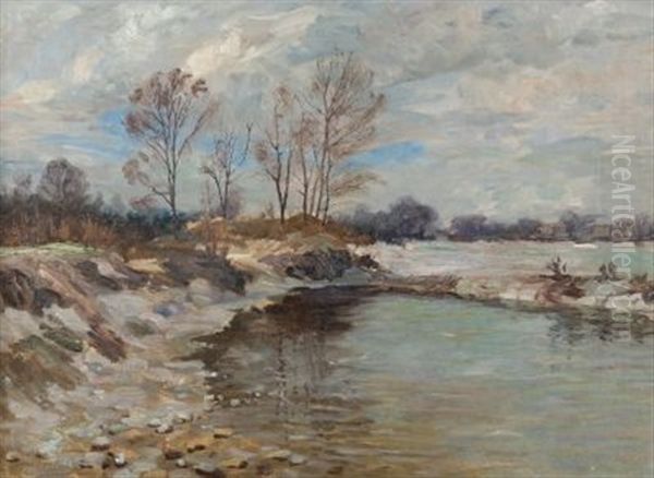 Vorfruhling An Der Isar Oil Painting by Adalbert Wimmenauer