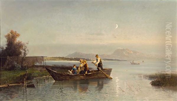 Uberfahrt Auf Dem Chiemsee In Einem Nachen Oil Painting by Conrad Wimmer