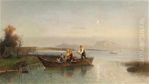 Crossing The Chiemsee Oil Painting by Conrad Wimmer