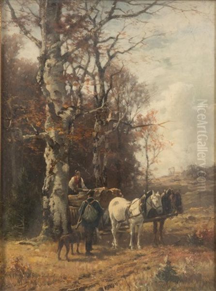 Loggers In Forest Oil Painting by Konrad Wimmer