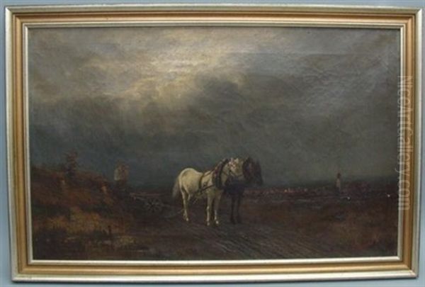 Horse And Cart In A Landscape Oil Painting by Konrad Wimmer