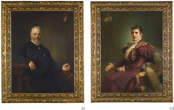 King Ludwig Iii Of Bavaria (1845 - 1921) And His Wife Queen Maria Theresa (1849 - 1919): A Pair Oil Painting by Rudolf Wimmer