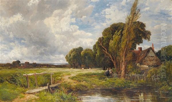 A Shepherd And Sheep In A Moorland Landscape Oil Painting by Edmund Morison Wimperis