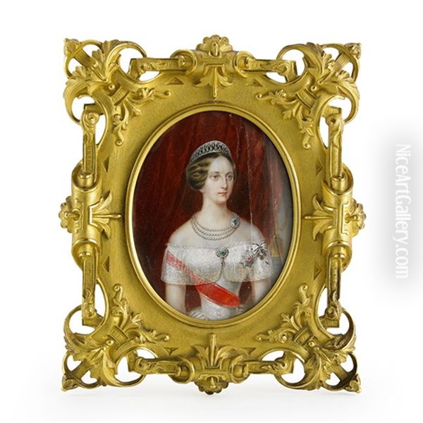 Miniatyrportratt Forestallande Storhertiginnan Olga Nikolaevna Av Ryssland (1822-1892) Med Den Preussiska Louise Orden Samt S:t Anna Ordens Kraschan Och Band Oil Painting by Iwan Winberg