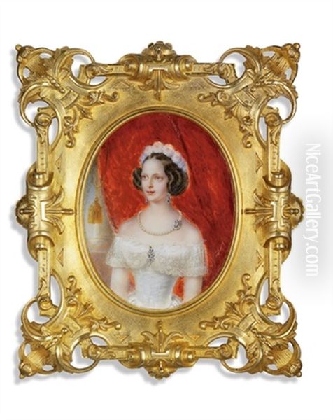 Grand-duchess Alexandra Nicolayevna Of Russia In White Satin Decollete Dress Oil Painting by Iwan Winberg