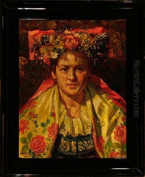 Woman In A Folk Costume Oil Painting by Lukas Mrzyglod Wincenty