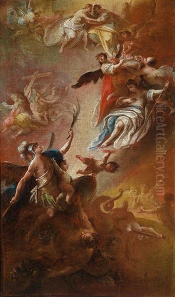 Der Triumph Des Erzengels Michael Uber Den Satan Oil Painting by Chrysostomus Winck