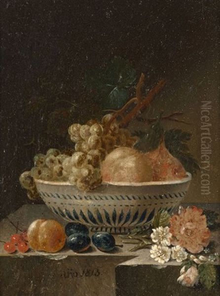 Compositions Aux Coupes De Fruits Et Fleurs Sur Un Entablement (pair) Oil Painting by Johann Amandus Winck