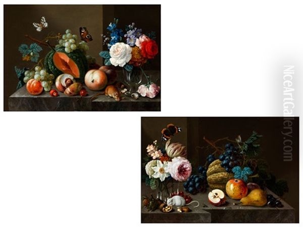 Stillleben Mit Fruchten, Blumen, Schmetterlingen Und Mausen Oil Painting by Johann Amandus Winck