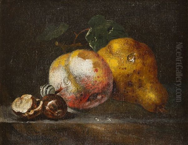 Fruchtestillleben Mit Apfel, Birne, Nussen Und Einer Schnecke Oil Painting by Johann Amandus Winck